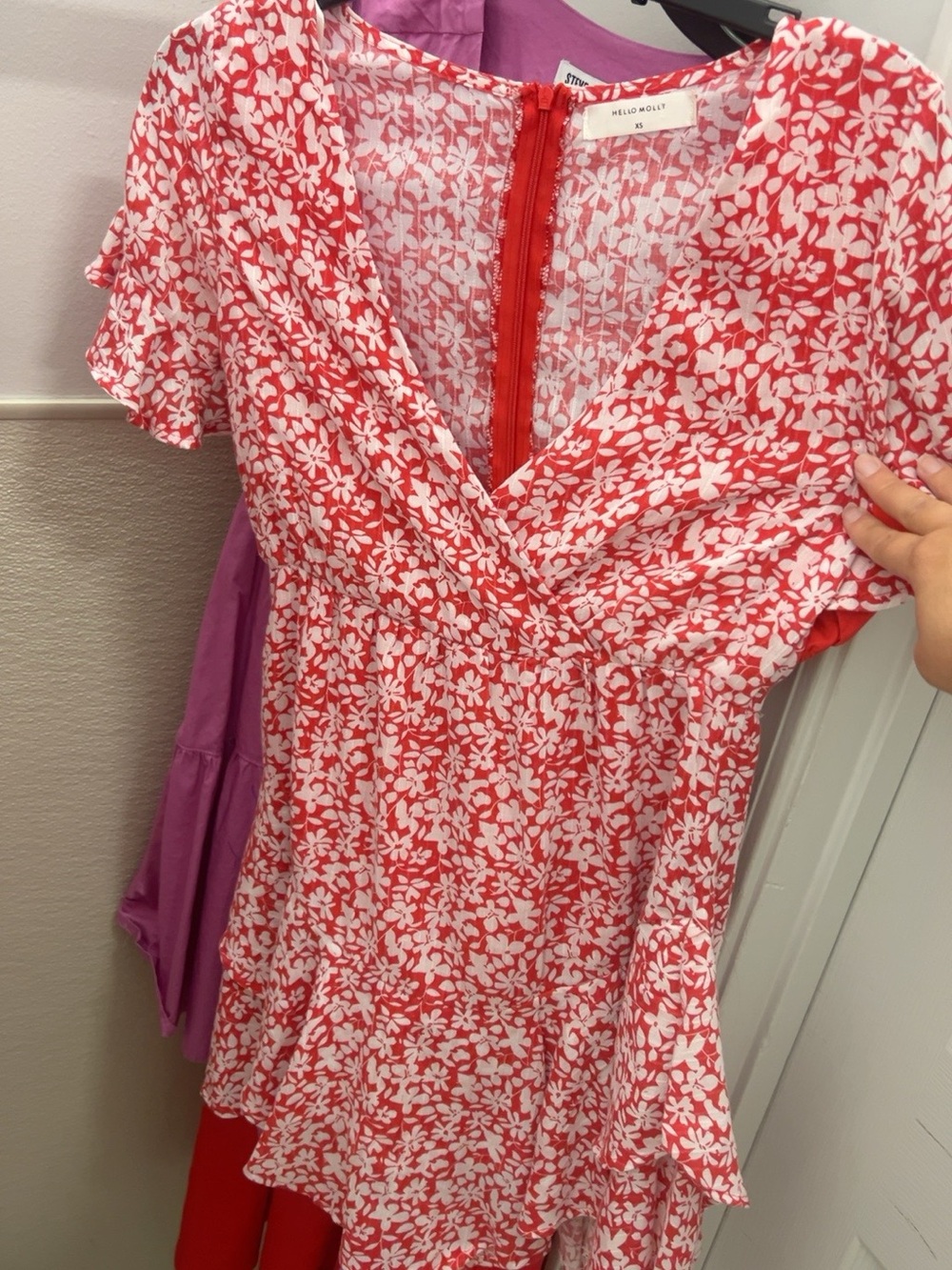 Hello Molly Red and White Floral Wrap Tunic